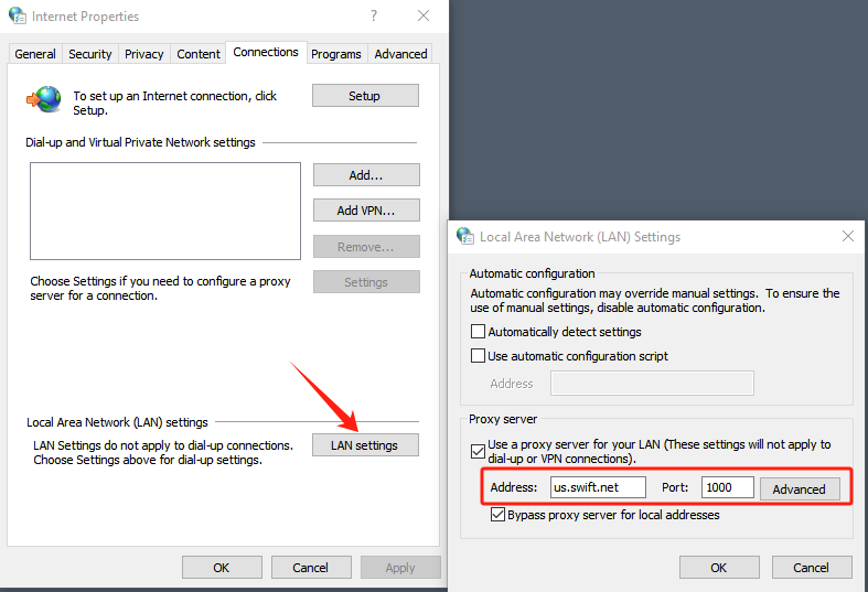 Swiftproxy Windows LAN Settings