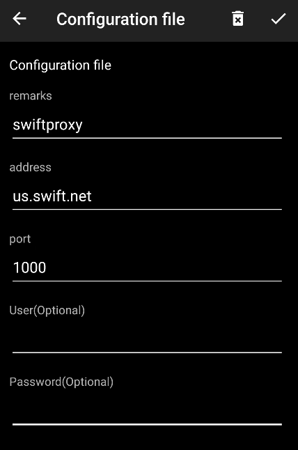 Enter residential proxy setting in V2rayNG