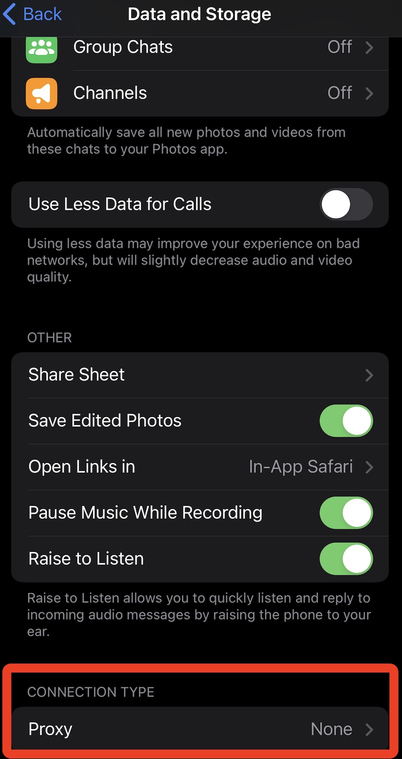 Telegram Data and Storage Proxy setting