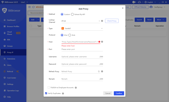 Setting up residential proxies in BitBrowser proxy setting