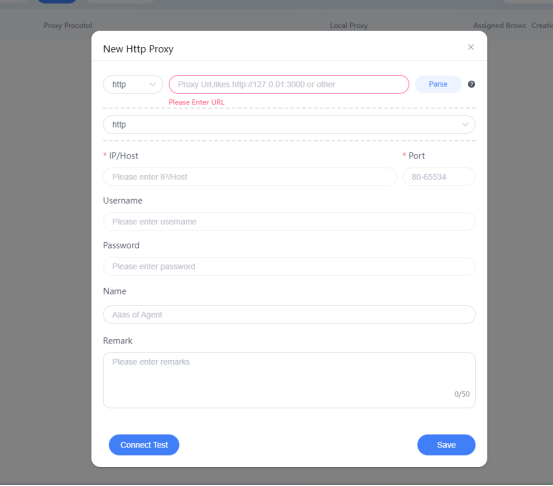 Enter proxy details in ClonBrowser