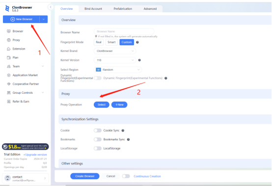 Open new browser in ClonBrowser