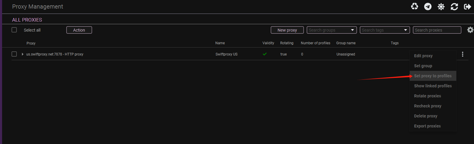 Set proxy to browser profiles