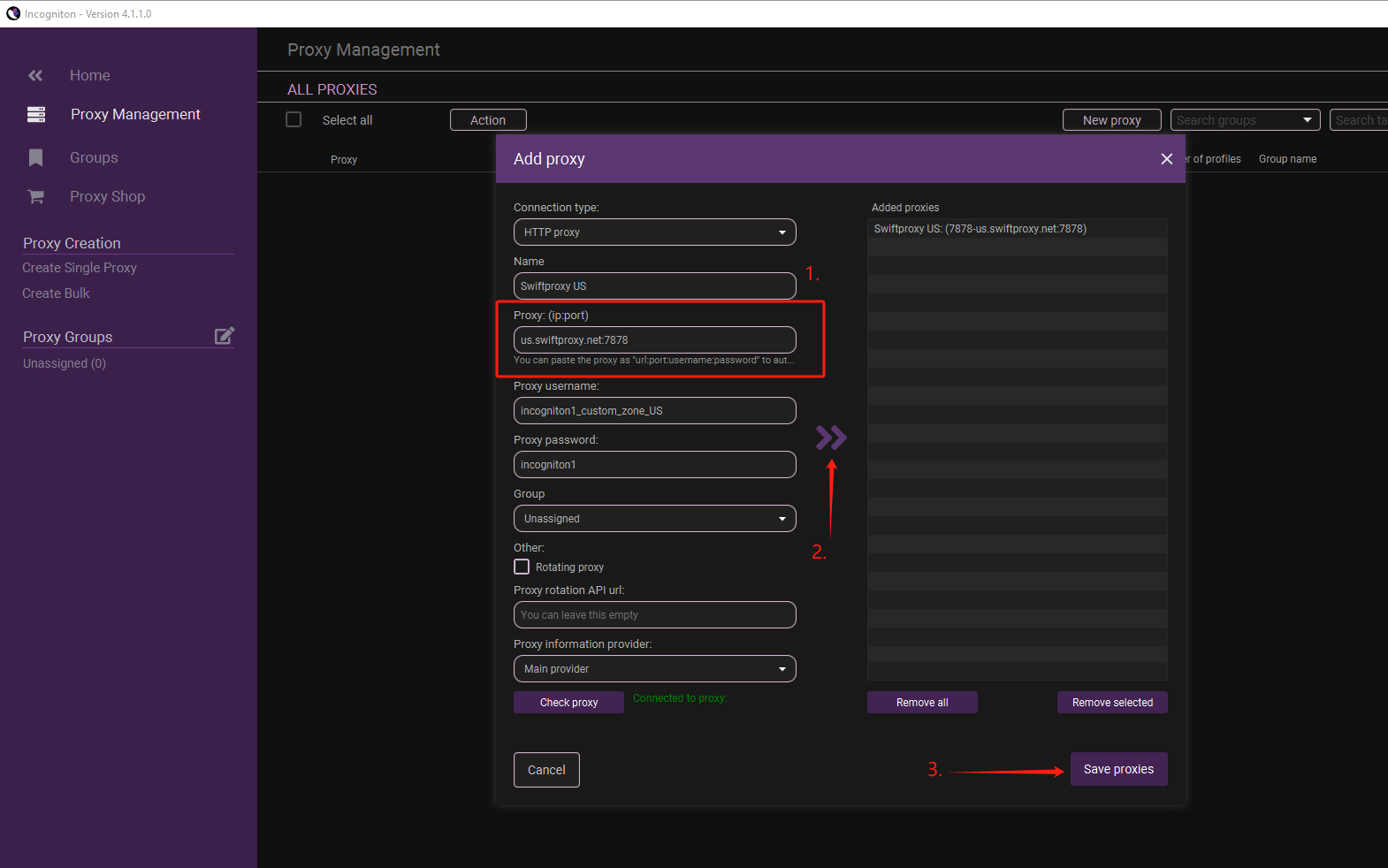 Adding US Proxy into Incogniton