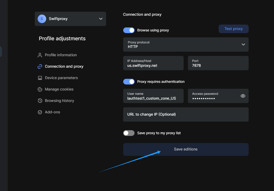 Save proxy setting