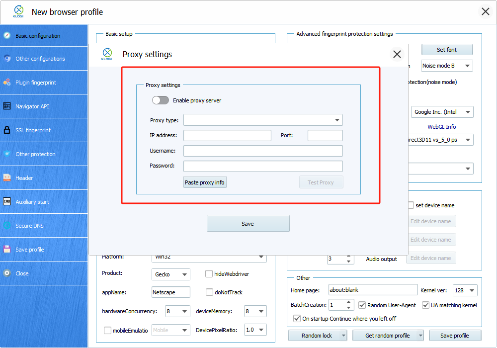 proxy setting details in xlogin