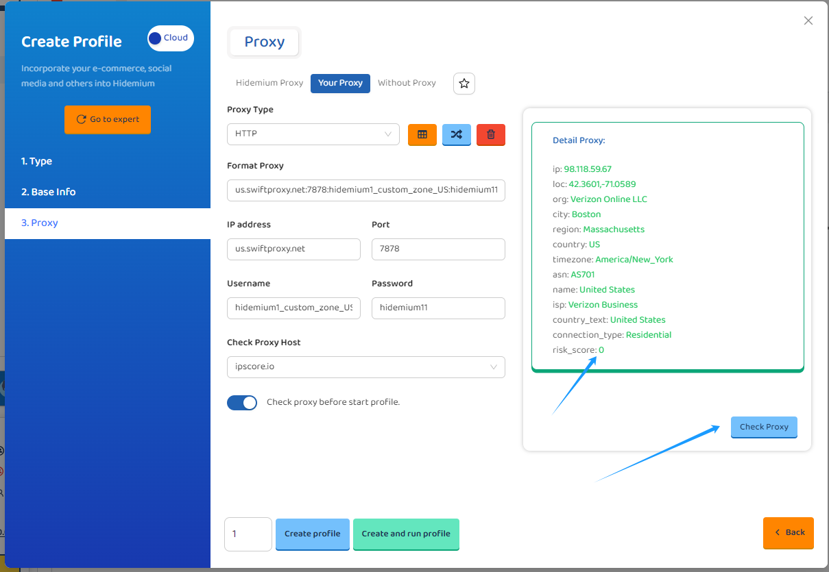 check proxy in hidemium