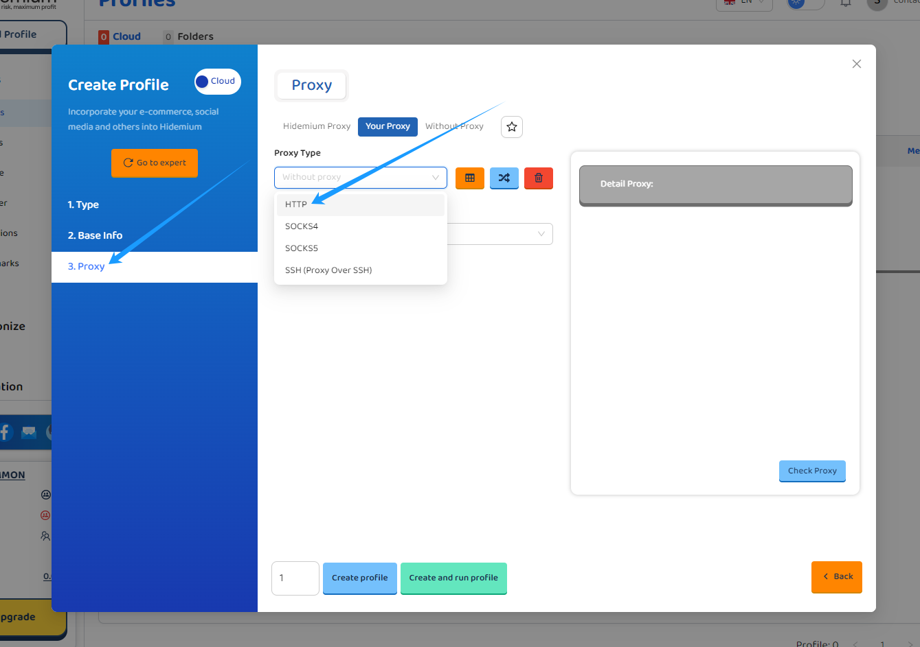 proxy configuration in Hidemium