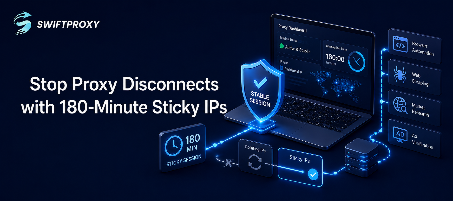 Stop Proxy Disconnects with 180-Minute Sticky IPs