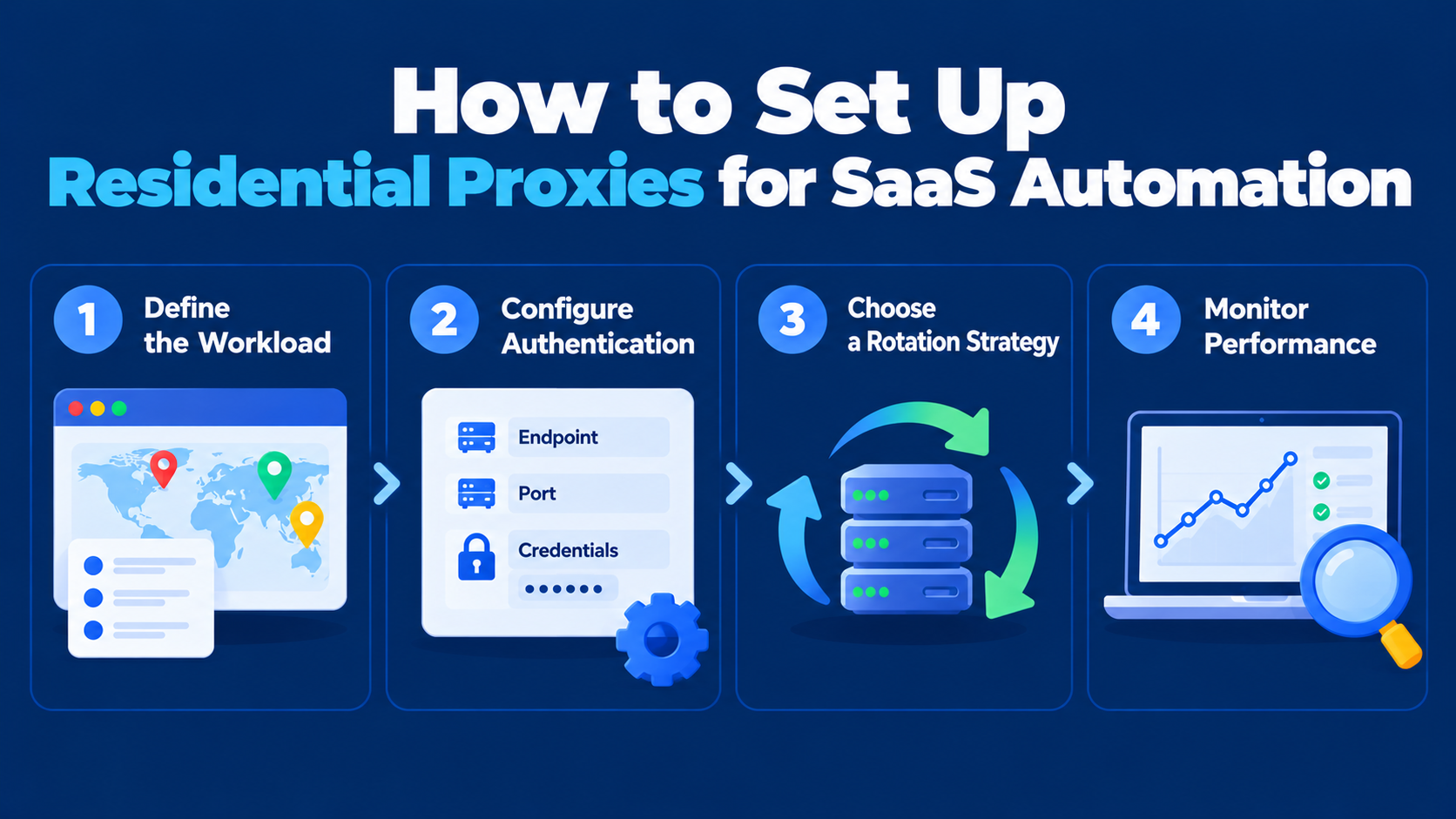 Set up residential proxies for SaaS automation by defining the workload, configuring authentication, choosing a rotation strategy, and monitoring performance.